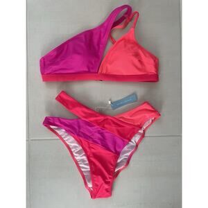 Popvil Swim Bikini Set Colorblock Asymmetric Swimwear Beach Summer